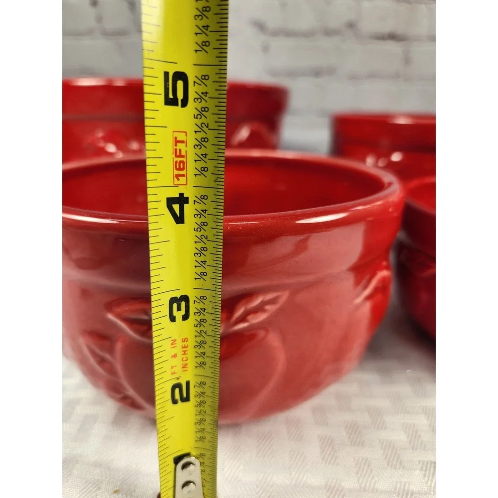 3 CRACKER BARREL Red Apple Nesting Bowls + Juicer Designed By Susan Winget